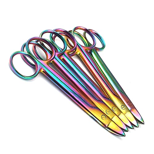 Сет од 5 мулти титаниум бои на виножито круни ножици 4,5 криви не'рѓосувачки челик од онлајн продавница G.S