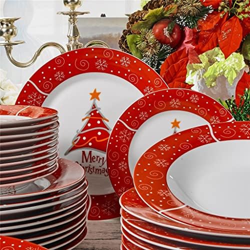 HNKDD 36-парчен Божиќен стил на порцелански порцелански клирамички сад за вечера со 12*десерт плоча, плоча за супи и плоча за вечера Поставете подарок