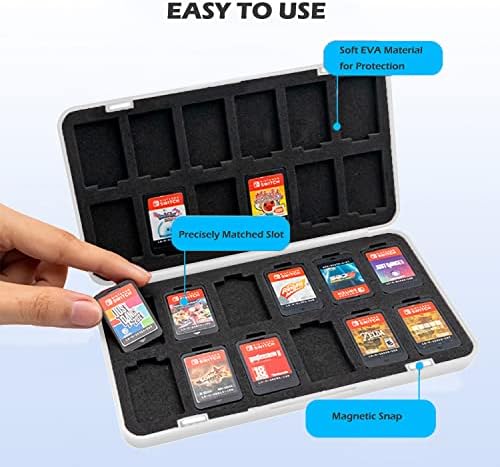 Hupop Switch Game Card Card Storage Case Sharder Protable Anti-Bumping 24 слотови игра игра со тема игра со картички за носење кутија контејнер организатор компатибилен со прекинувач