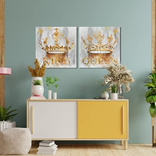 sechars романтична спална соба wallидна уметност модерна златна крал и кралица круна сликарство уметнички отпечатоци на платно современи сиви и златни уметнички дела п