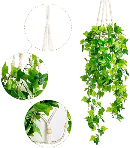 Дахи лажни висечки растенија вештачки декор макраме растителни закачалки со вештачки винова лоза во саксии зеленило за wallидни тавани спална
