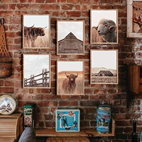 Хајленд крава wallидна уметност - Поставете 10 западни декор за спална соба - Слики со крави, wallид декор за уметност во бања - крави слики wallидни украси фарма куќа за зап