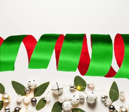 Божиќна жица со лента со ширина од 1,5 инчи 2 метри - црвена и зелена реверзибилна