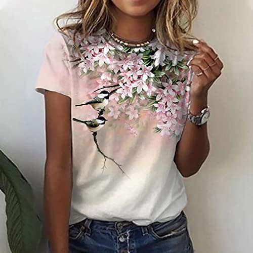 Енху графичка кошула за блуза за дами есен лето 2023 облека мода со краток ракав, памук салон за памук лабава фит теа 6е