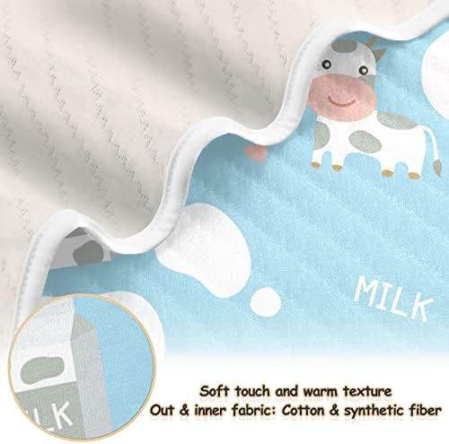 Swaddle Clable Milk Cow Print Cotton Conte For за новороденчиња, примање ќебе, лесен меко залепено ќебе за креветчето, шетач, расадници, ќебиња од расадници, 30х40 во, сина боја