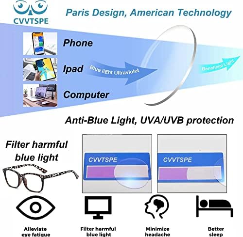 CVVTSPE 4 пакувања за читање очила за блокирање на сина светлина, очила за читање мажи и жени, анти-сјај/УВ филтрирање лесни очила
