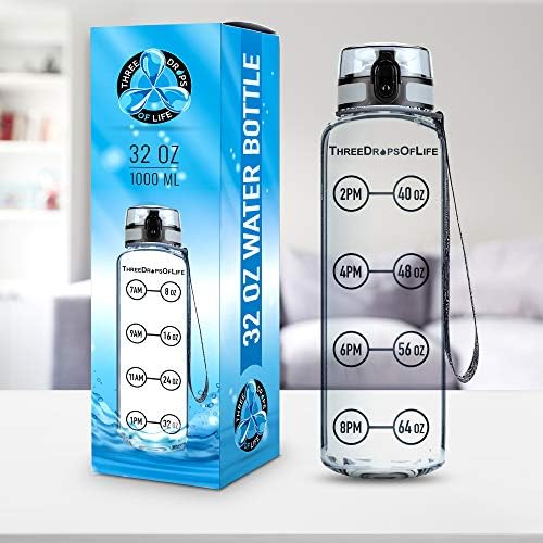 Нов капак - 32 мл чиста спортска шише со вода, најдобро за мерење на внесот на H2O, бесплатно Tritan BPA, Trage Tracker w/Tear Timer, нетоксичен, врвен пластичен производ - Помошник за ма?