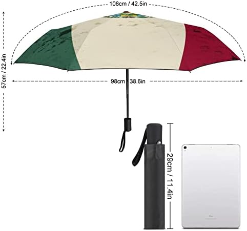 Ретро Мексико Знаме 3 Пати Чадор За Патување Анти-УВ Ветроупорни Чадори Модерен Автоматски Отворен Чадор