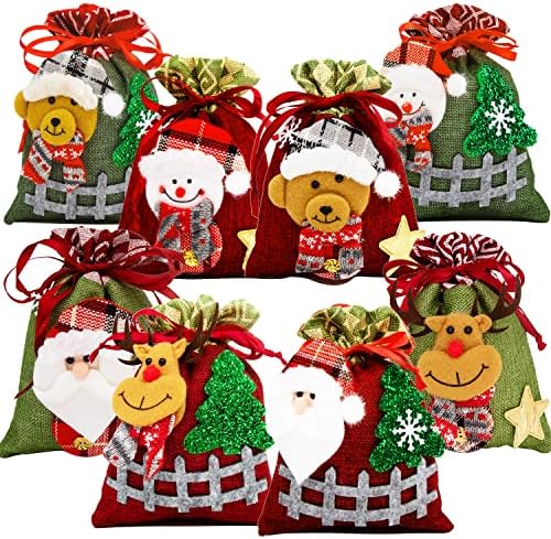 QVMKWL Божиќни Торби ЗА Влечење 3D Божиќни Торби За Подароци Мали Торбички За Дедо Мраз Ирваси Снешко Торба Божиќна Торба За Завиткување платно Торби За Убави Чанти За