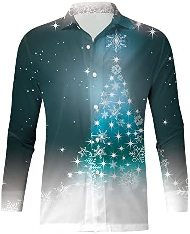 ZDDO Божиќно копче надолу кошули за мажи со долг ракав Смешно Божиќно дрво за снежно дрво печатење на лежерна кошула дизајнерска кошула