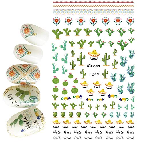 Налепници за нокти на кактус - Мексико, Сомбреро Хола и племенски дизајни над 50 налепници