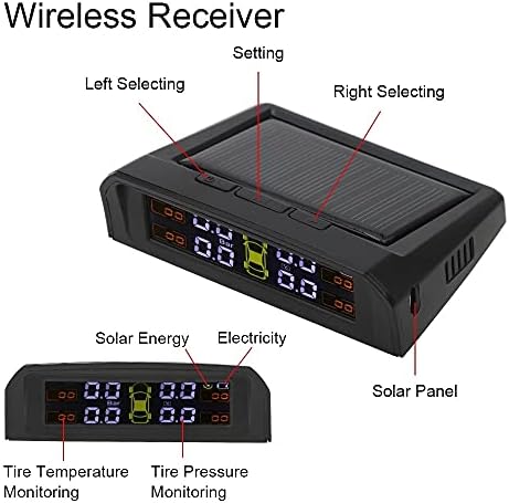 XJJZS TPMS Solar или USB полнење на аларм за монитор за притисок на гуми за автомобили HD дигитален LCD дисплеј автоматски аларм алатка
