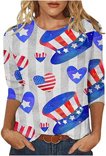 Дневна кошула за дами есен лето 3/4 ракав екипаж врат Американски знаме starвездички графички врвови маици тинејџерска девојка 5Б