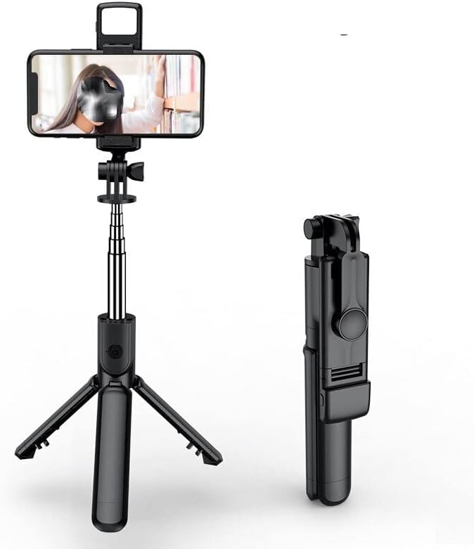 Стапчиња преносни Bluetooth Selfie Stick Holder Tephel Shoption Multifunctional Tripod со селфи светло безжичен далечински управувач Eesll