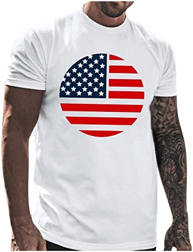 УБСТ 4-ти јули маички за кратки ракави за мажи летни патриотски американски знамиња за печатење на екипажот на екипажот на врвови на маица за вежбање