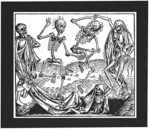 Мементо мори платно печатење или назад лепенка - Танц на смртта Дансе макабер Запомнете го Смртниот череп окултен готски скелет средновековен