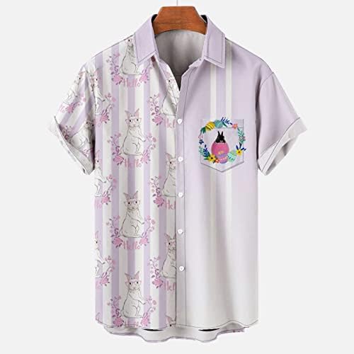 Машки смешни кошули на Велигденски маички со џебови Симпатична зајак печати кратки ракави врвови на хавајски влезови одмори од празница