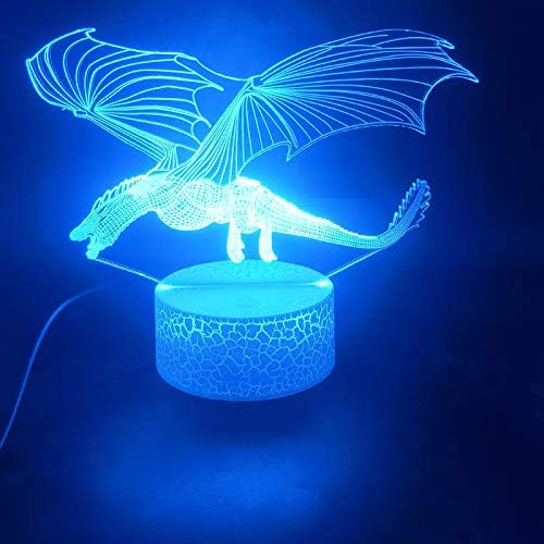 Jinnwell 3D Dragon Dragon Dinosaur Night Light LAMP илузија LED 7 Боја Промена на допир прекинувач Табела за декорација на ламби за декорација подарок со акрилик рамен ABS база USB кабел играч?