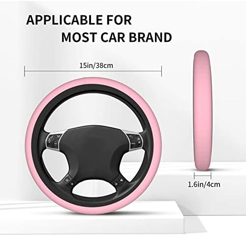Светло розово прикриеност на воланот додатоци за автомобили Универзален дијаметар од 15 инчи не лизгање неопрена за SUV, комбе, седан, автомобил, камион