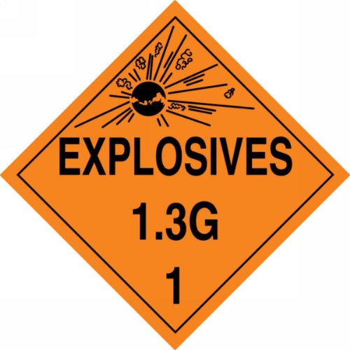 Accuform MPL122VP1 Пластична опасност Класа 1/Дивизија 3G Дот Плакард, „Експлозиви 1.3G 1“ со графички, 10-3/4 ширина x 10-3/4 должина, црна на портокалова боја