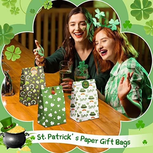Crtiin 200 парчиња Свети Патрик, третираат торби Шамрок подароци торби Гуди Кенди торби за ирските партии на Свети Патрик
