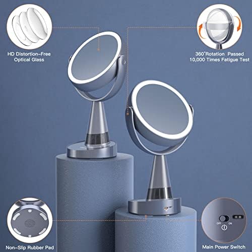 Чиклју Осветлено Огледало За Шминка со Bluetooth Звучник, LED Огледало За Зголемување На Суетата СО Светла, Прилагодлива Осветленост, Двострано Осветлување На Бирото За
