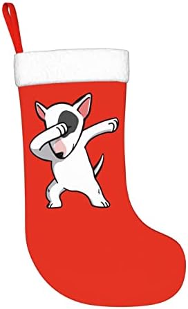 Yuyuy Англиски бик Териер Божиќна порибна декорација на одмор камин виси чорап 18 инчи чорапи