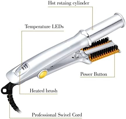 Vogue Professional Curler за коса Ironелезо виткање железо ротирачки четка за коса виткар Стилер 2 во 1 алатка за стилизирање на косата виткање железо со четка