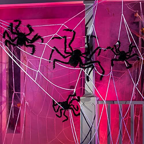 Сет на inоин Ноќта на вештерките Реалистични влакнести пајаци, реквизити на Ноќта на вештерките, застрашувачки пајаци со различни големини за украси на отворено во