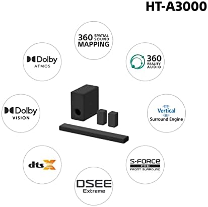 Sony HT-A3000 3.1 ch Dolby Atmos Звучна Лента Опкружувачки Звук Домашно Кино Со DTS: X и 360 Просторно Звучно Мапирање, работи со Google Assistant