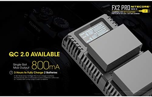 Nitecore FX2 Pro двоен слот USB дигитален полнач компатибилен со батериите на фотоапаратот Fujifilm NP-T125 за GFX 50S и GFX 50R
