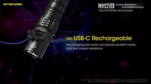 Nitecore MH12SE Батериска Ламба За Полнење, 1800 LUMEN LED Тактички Прекинувач USB-C Порта 450 Јарди Долго Фрлање, Двоен Прекинувач, Плус Организатор