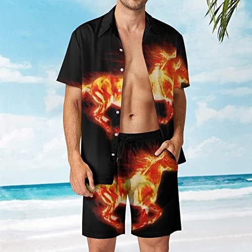 Огнен пастув коњски хавајски кошули со кратки ракави со кратки ракави и панталони летни облеки на плажа лабава фит тренер