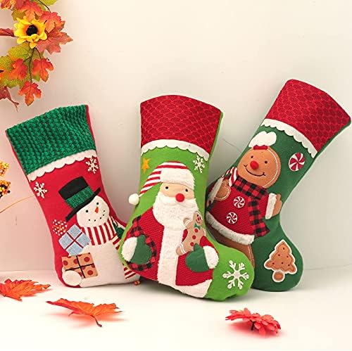 Божиќни чорапи Тометенс 15 , сет од 3 снежникот на Санта Клуас, декорација на големи Божиќни чорапи - 3Д кадифен санта снежен човек од ѓумбир од ѓумбир, порибна за Божи?