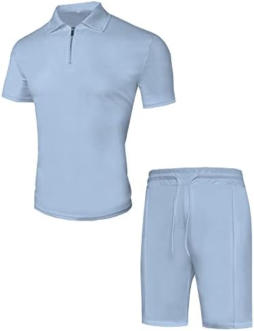 РПОВИГ кошули шорцеви облеки Менс летен обичен тренер 2 парчиња сет за патент за вежбање за теретани за голф