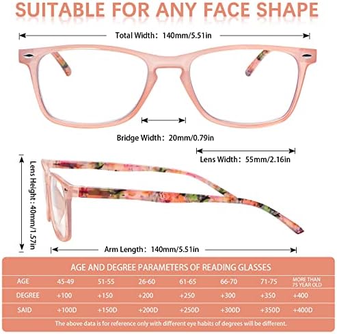 Maeown 6 пакувања очила за читање сина светлина блокирање, модни читатели пролетна шарка со очила за печатење на очила за жени