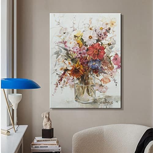 Цветни wallидни украси Дејзи цвеќиња платно wallидни уметности за сликање, модерна бања цветни слики wallидни декории уметнички дела за дневна соба кујна, сино жолто роз