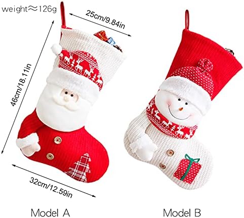 Фонзи големи Божиќни чорапи 2 пакети 18инч плетени Божиќни чорапи со снежен човек и Дедо Мраз, камин што виси порибување за декорација на семејни празници