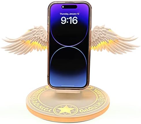 Безжичен полнач на ангелски крилја Qi автоматски отворена и затворете го сопственикот на мобилниот телефон Универзална компатибилност Брзо полнење за iPhone 14,13,12,11 x S