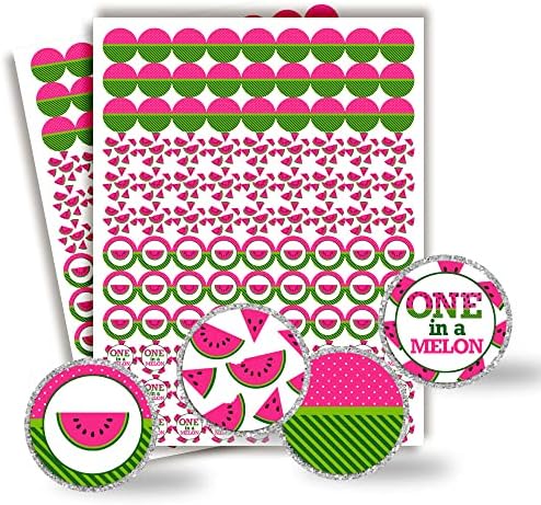 Розова лубеница слатка прослава роденденски бакнеж етикети за деца, 300 партиски круг налепници со големина 0,75 ”за бакнежи со капки со чоколади од амандаксија, одли