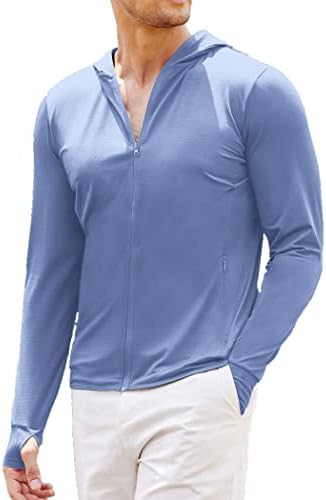 Coofandy Full Zip UPF 50+ лесна јакна со качулка со качулка за заштита од сонце, ладење со долги ракави кошули со џебови