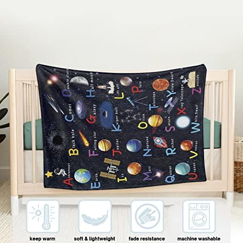 Азбучен надворешен простор за астронаут ќебе за бебе дете ABC планета фрли ќебиња вселенски брод ракета соларна системска ќебе подароци за новороденче меко фланено