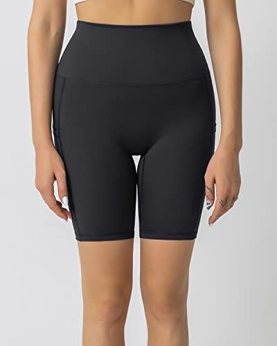 Darkterror Biker шорцеви за жени со високи половини за тренингот Spandex Gym Атлетска јога трча со џебови