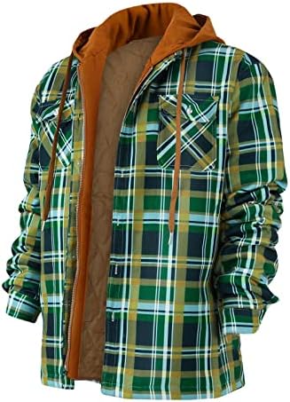 Ymosrh худи за мажи ватирано со поставено копче надолу со карирана кошула Додадете кадифе за да чувате топла јакна со јакни за мажи со аспиратор
