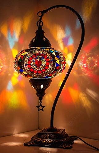 Деммекс Турски марокански рачно изработен шарен мозаик гулаба за ламба за ламба покрај лампи со антички месинг тело