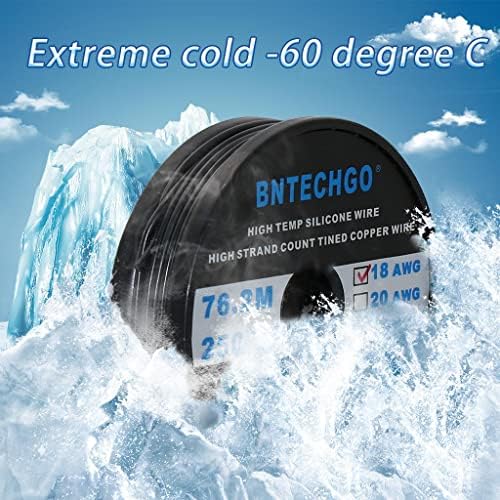 Bntechgo 18 Мерач силиконски жица калем 250 стапки Црна Флексибилни 18 AGG Заглавени Конзервирана Бакарна Жица