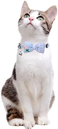 Мачка Јака Со Симпатична Машна И Ѕвонче Отцепен Кариран Цвет За Писе Прилагодлива Безбедност