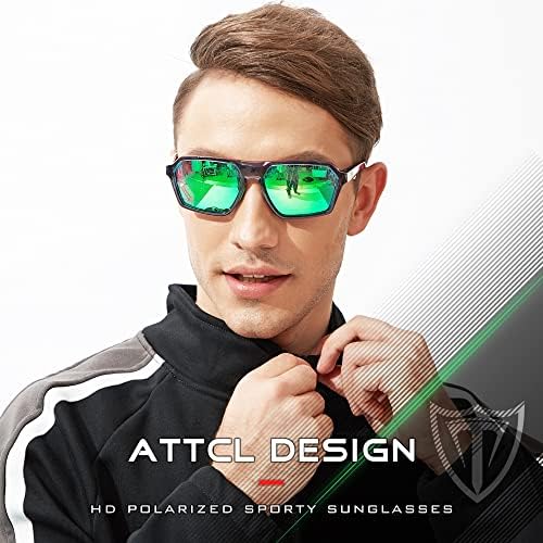 Машки поларизирани очила за сонце на Аткл Мажи за секојдневни спортски очила со УВ заштита Хексагонална рамка TR90