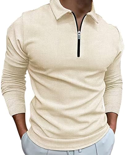 Mens zip Up Polo кошули мода со долги ракави врвови кошула солидна боја, исклучете ја јака случајна блуза есен зима 2022 година