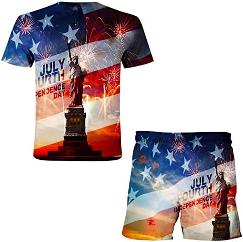 Летни маички маички печатење на знамето 3Д случајна независност Американски ден за мажи летни сетови мажи костуми и поставувани смоки